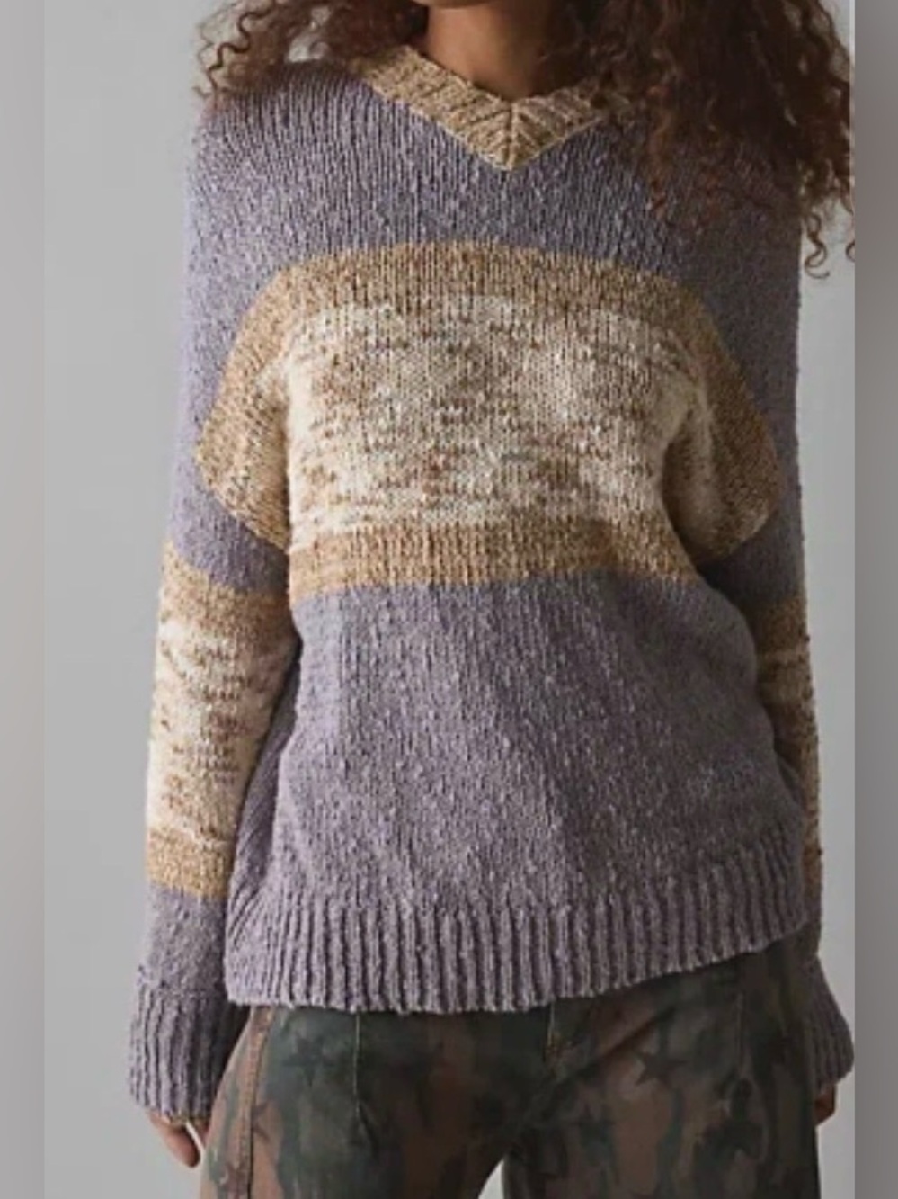 BDG Van Striped Oversized V-Neck Dad Sweater from Urban Outfitters Sz Large